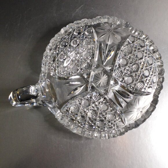 Vintage ABP Cut Glass Finger Nappy Hobstar Pattern Floral Motif Elegant Handle - Picture 4 of 4
